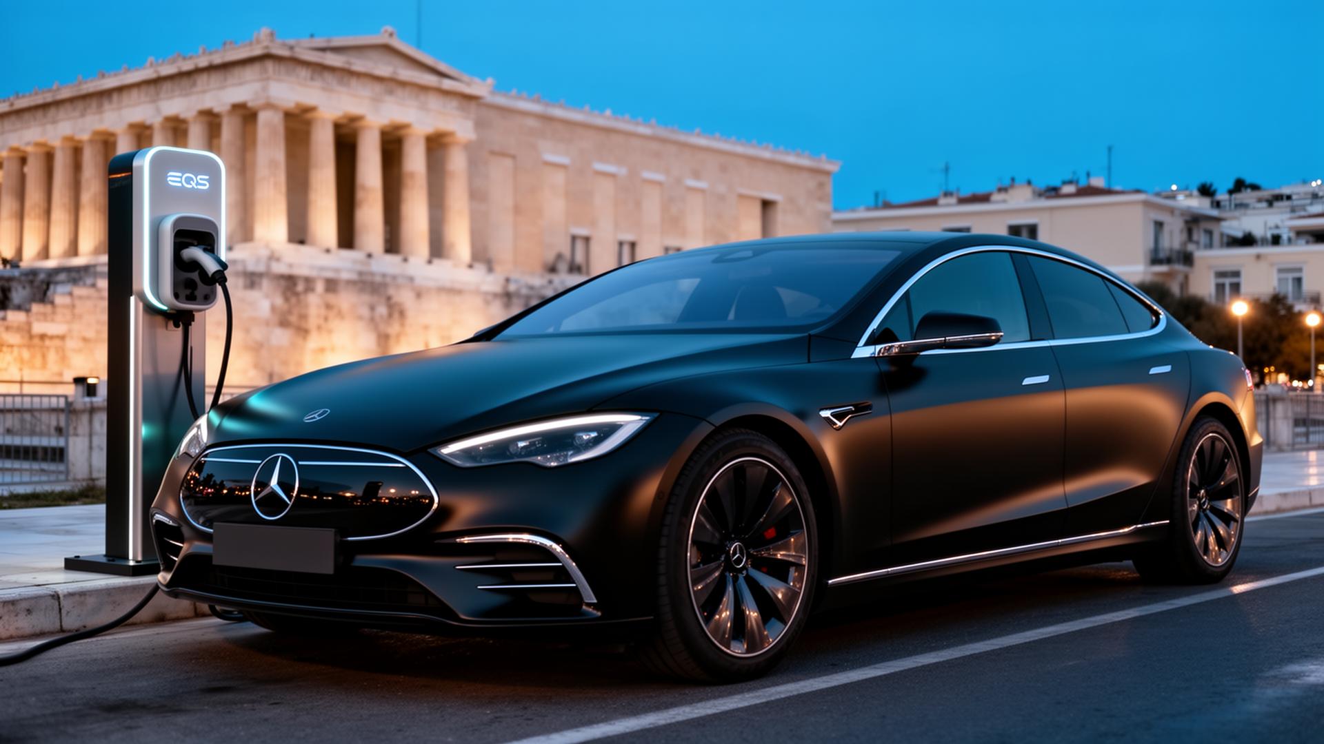 Luxury electric chauffeur vehicle charging in Athens