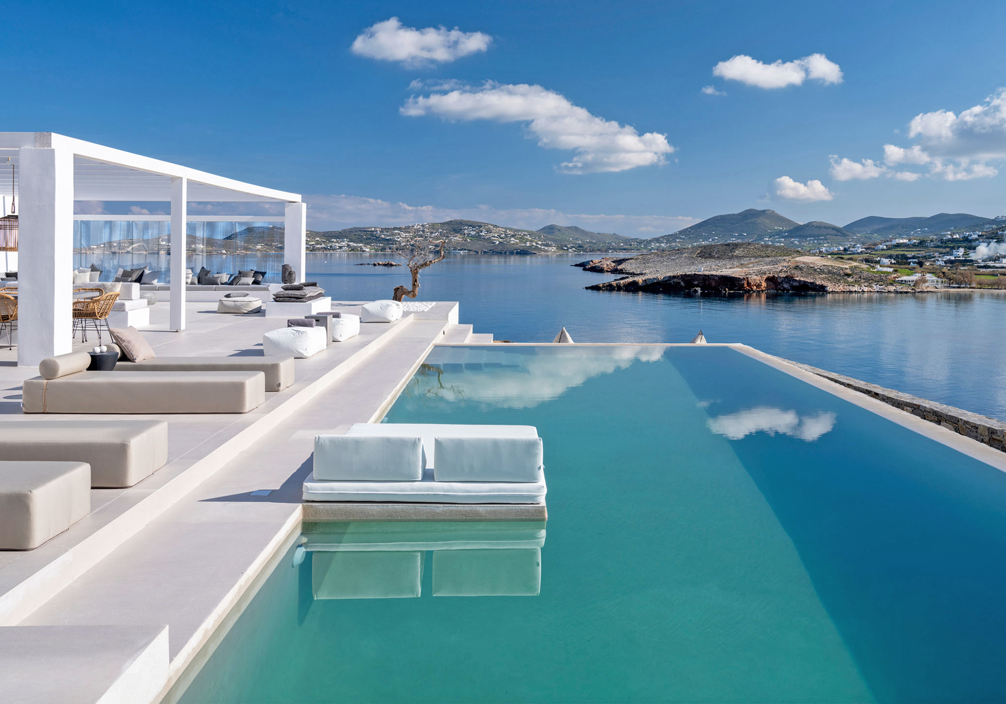 Modern minimalist luxury villa Paros with seafront infinity pool
