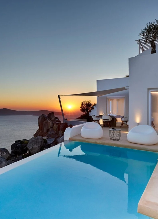Caldera-edge luxury villa Santorini with infinity pool and sunset view